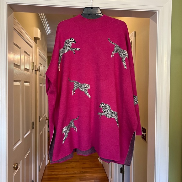 NWOT Entro Hot Pink Cheetah Leopard Oversized Tunic Style Sweater Size XL - Picture 5 of 6